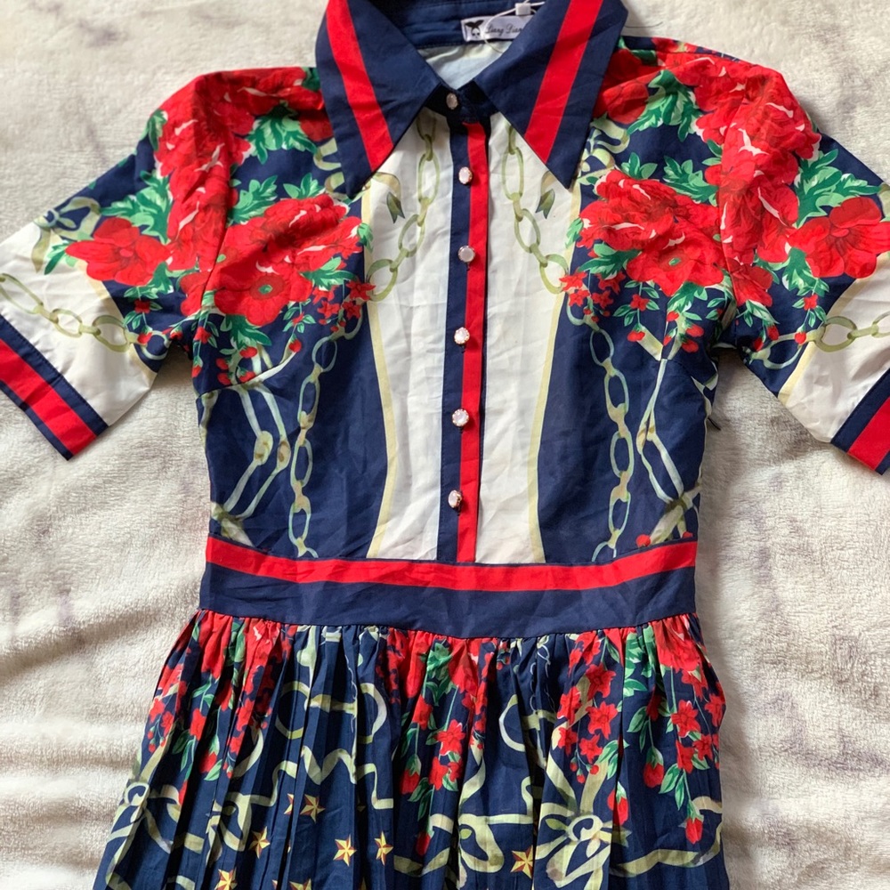 Runway High Fashion Floral Designer Dress SZ S - Picture 2 of 6